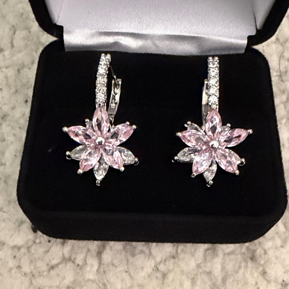 Elegant Pink and Silver Floral Earrings